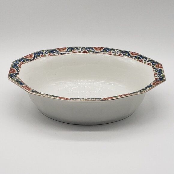 Limoges PL France Vintage Porcelain Blue Red Green Floral Dodecagon Serving Bowl - Picture 13 of 13